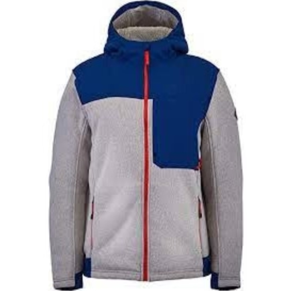 Spyder US Ski Team Alps Full Zip Fleece Hooded Sherpa Lined Jacket Grey Blue
